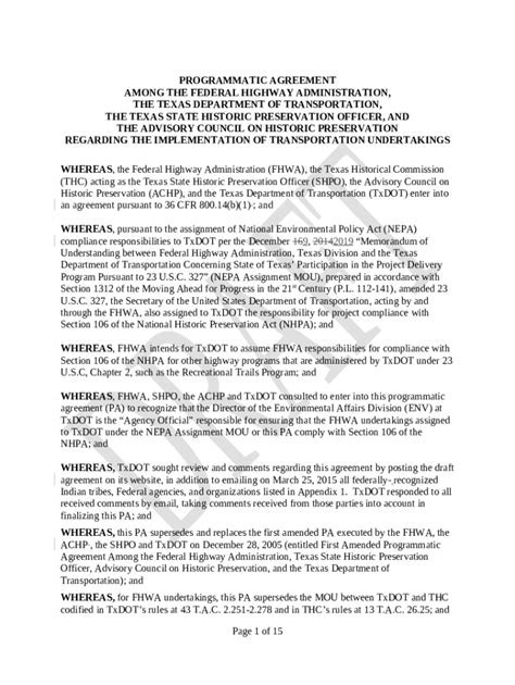 Texas State Historic Preservation Programmatic Agreement Ftp Txdot