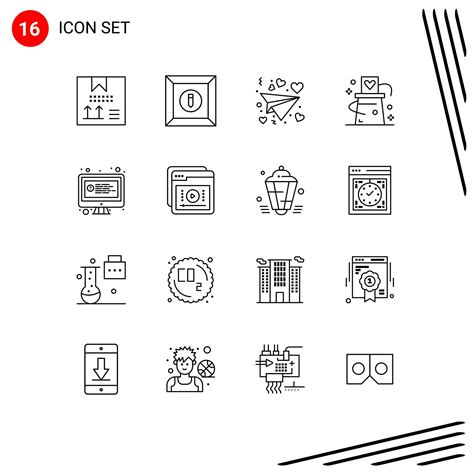 Universal Icon Symbols Group Of 16 Modern Outlines Of Online Trick