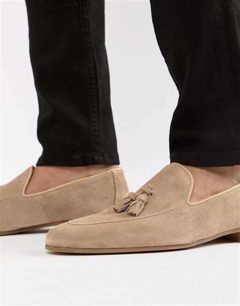 River Island Suede Loafer With Tassel In Sand In Stone Natural For