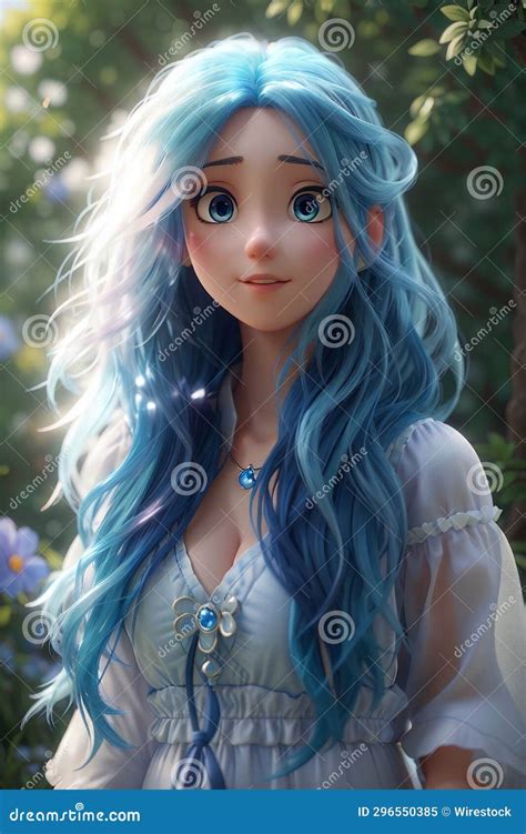 Ai Illustration Of A Beautiful Young Female Cartoon Character With Blue