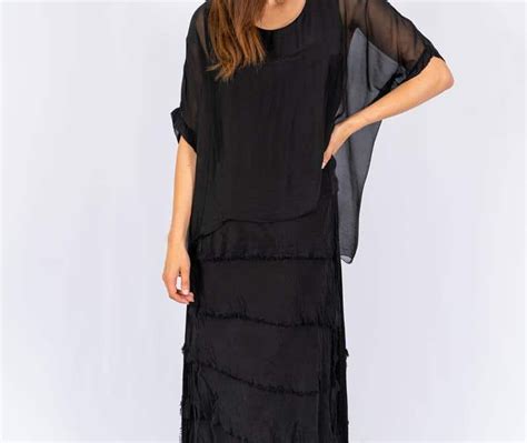 2388b Rowena Black Silk Tunic Dress With Cut Silk Skirt Copy The