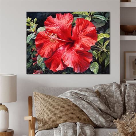 Beachcrest Home Red Hibiscus Harmony I impression florale en métal