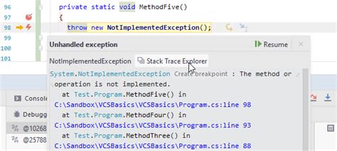 Explore And Navigate Exception Stack Traces Jetbrains Rider Documentation