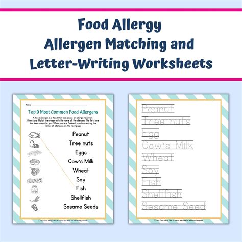 Food Allergy Allergen Matching and Letter-writing Worksheets for Kids - Etsy