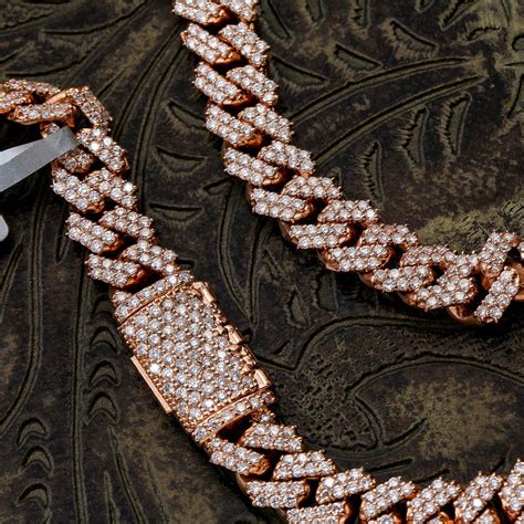 10k Rose Gold 228mm Cuban Link Chain With 1575 Ct Diamonds Omi Jewelry