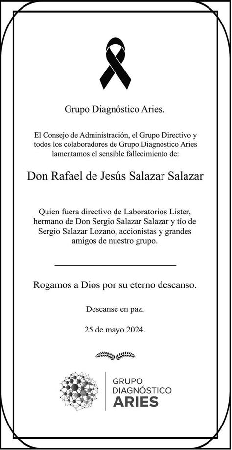 Don Rafael de Jesús Salazar Salazar Obituario Esquela