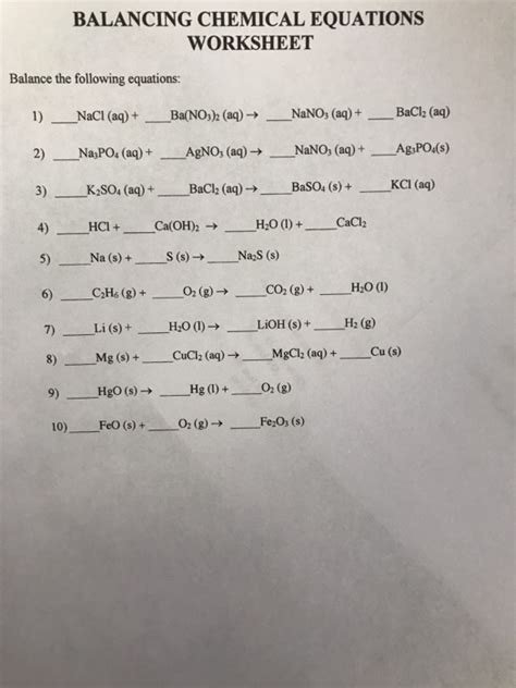 Worksheet 1 Balance The Following Chemical Equations Tessshebaylo