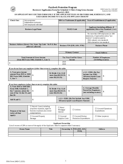 Fillable Online Omb Reporticr202103 3245 001SBA Form 2483 C PPP