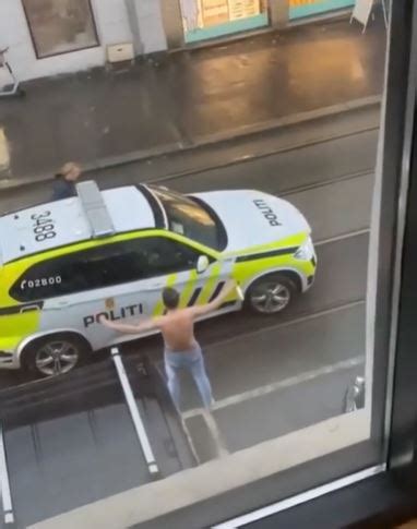 Dramatic Moment Police Car Rams Half Naked Knifeman Who Stabbed Officer