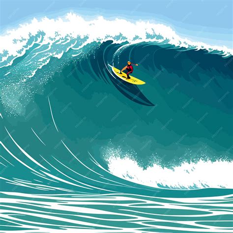 Premium Vector Man Surfing Big Waves Ocean Illustration