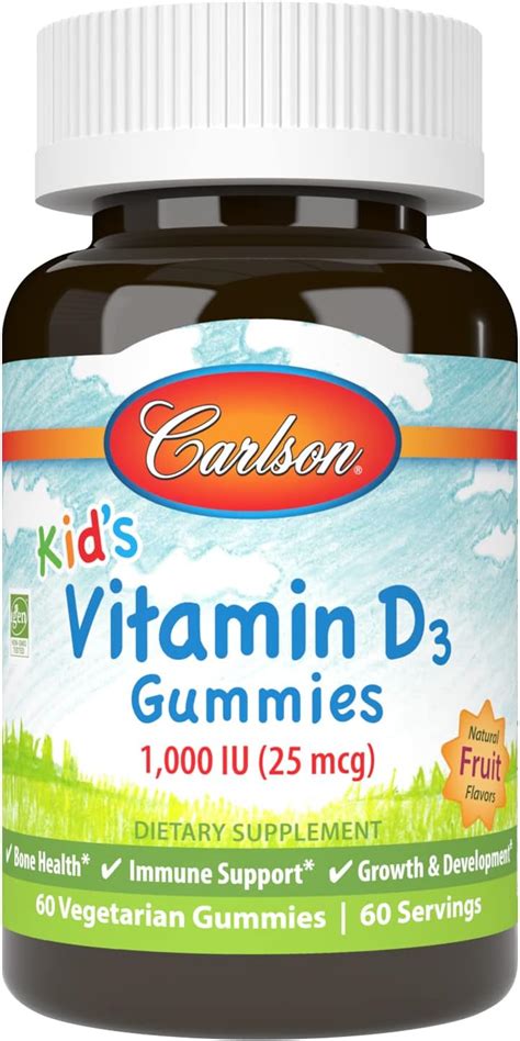 Carlson Gomitas de vitamina D3 para niños 1000 UI 25 mcg salud