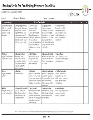 Braden Scale For Predicting Pressure Sore Risk Pressure Ulcer