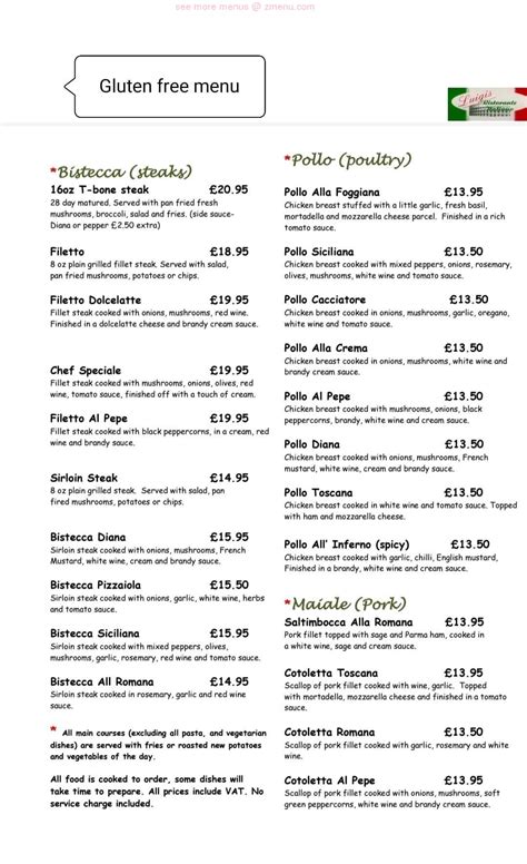 Menu at Luigi's restaurant, Nottingham, 98-100 Nottingham Rd