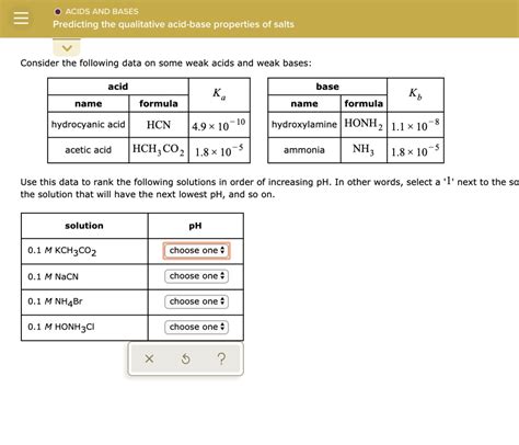 Solved Acids And Bases Predicting The Qualitative Acid Base Properties