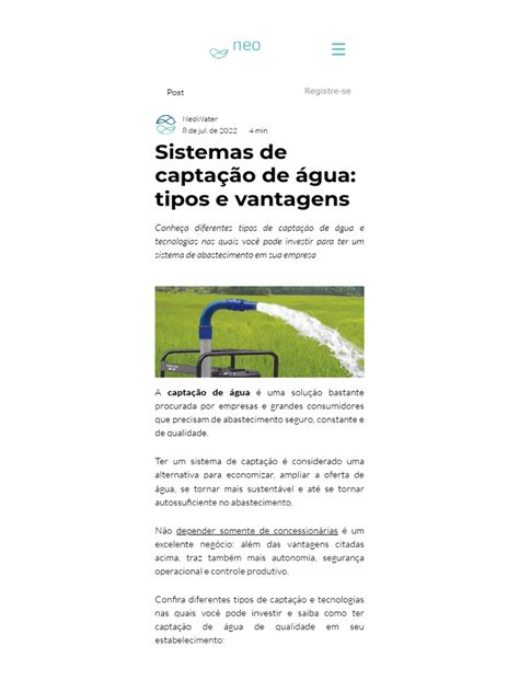 Captação de Água - Conheça Diferentes Sistemas e Suas Vantagens | PDF