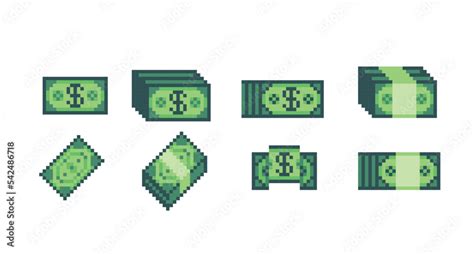 Money Bundle Pack Pixel Art Set Wad Of Dollars Collection Green