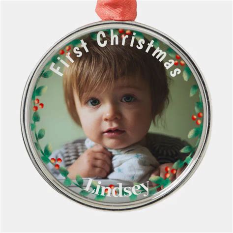 Personalized Photo Babys First Christmas Metal Ornament Zazzle