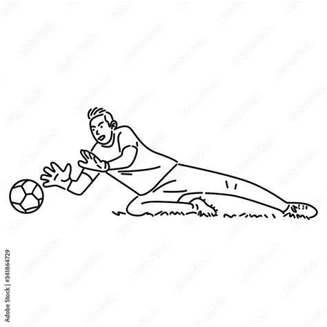 Jumping Football Goalkeeper Catches The Ball Soccer Player Line Art