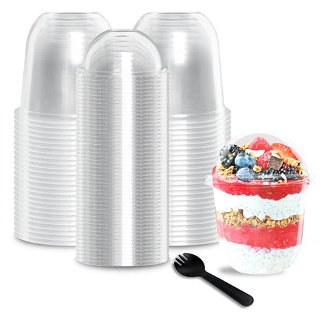 Buy Monrocco 50 Pack 12oz Clear Plastic Cups With Dome Lids And Sporks