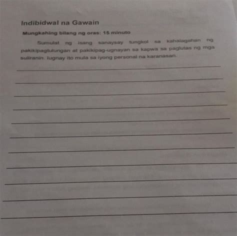 Indibidwal Na Gawain Mungkahing Bilang Ng Oras Minuto Sumulat Ng