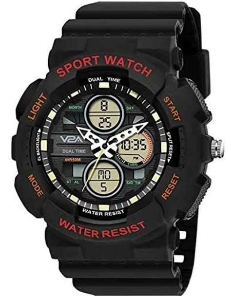 V2a Analog Digital Countdown And Auto Calendar 5atm Waterproof Sports Watch For Men White Dial