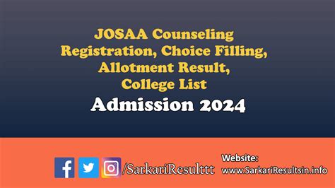 Josaa Counseling Registration Choice Filling Allotment Result