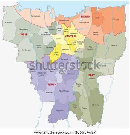 Jakarta Administrative Map Stock Vector (Royalty Free) 185534627 ...