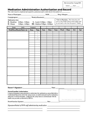 Fillable Online Medication Administration Authorization And Record Fax