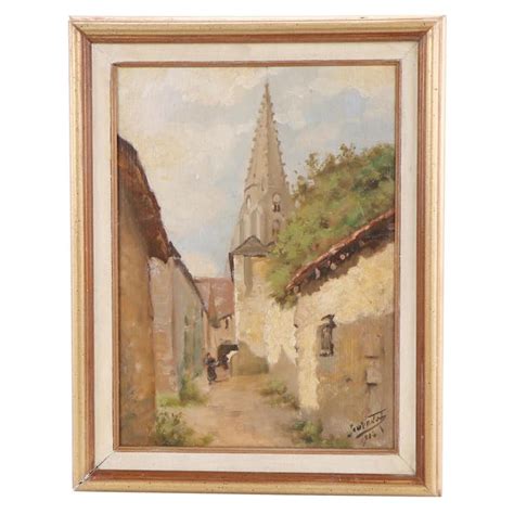 European Village Scene Oil Painting, 1904 | EBTH