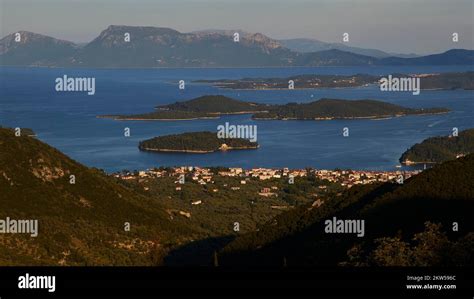 Nidri Harbour Offshore Islands Green Slopes Mainland Mountains