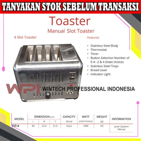 Jual Getra EST 4 Toaster Pemanggang Roti 4 Slot Stainless Manual Pop Up