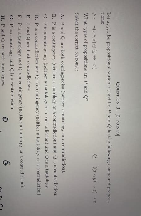 Solved QUESTION 3 2 POINTS Let X Y Z Be Propositional Chegg