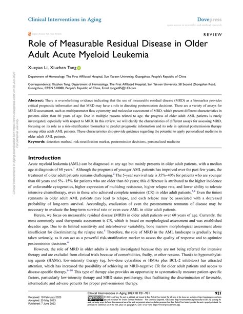 Pdf Role Of Measurable Residual Disease In Older Adult Acute Myeloid