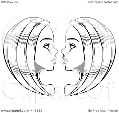 Clipart Of Sketched Black And White Astrology Zodiac Gemini Twins