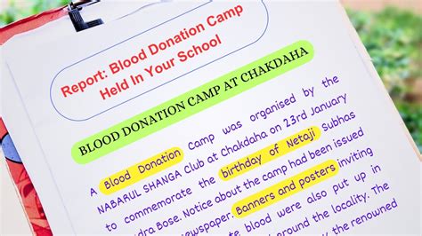 Report On Blood Donation Camp Held In Your School How To Write A