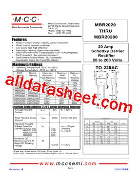 MBR2020 データシート PDF Micro Commercial Components