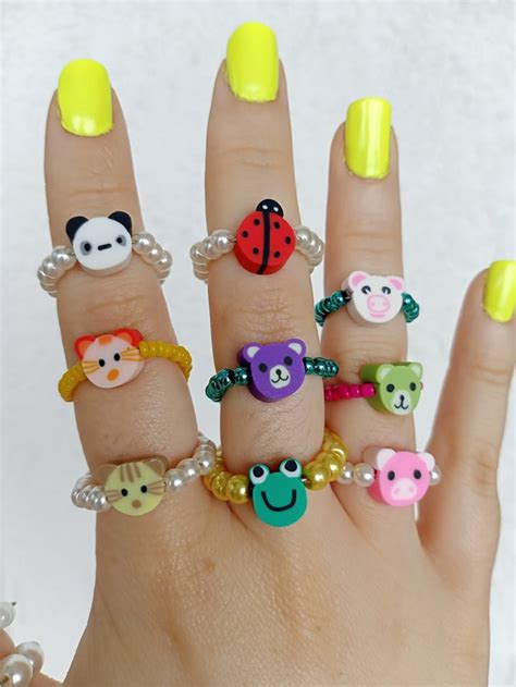 Cute Chunky Rings Kawaii Polymer Clay Animal Beaded Ring Etsy