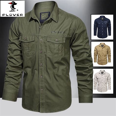 PLOVER Camisa Social Masculina Camisa Militar Masculina De Manga Longa