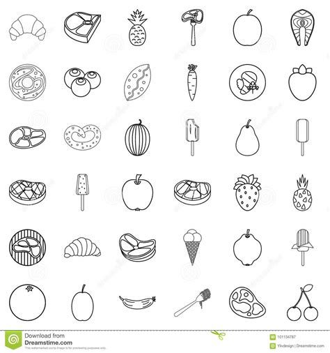 Iconos Fijados Estilo Del Desayuno Del Esquema Ilustraci N Del Vector