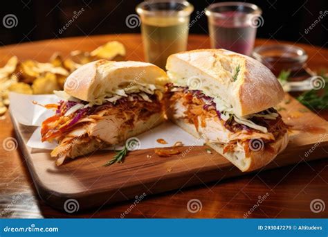 Artisan Sandwich With Sauerkraut And Roast Chicken On A Table Stock Image Image Of Healthy