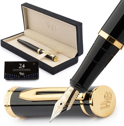 Wordsworth Black Fountain Pen Set K Gilded Medium Nib Includes