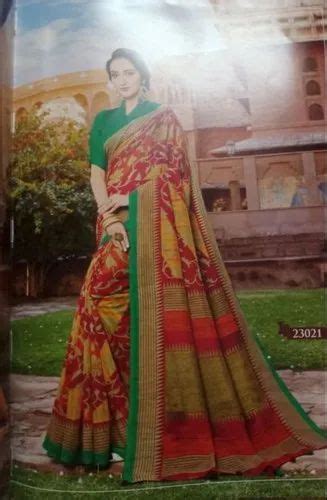 Siddhanth Casual Wear Printed Jute Cotton Saree With Blouse 6 3 M At