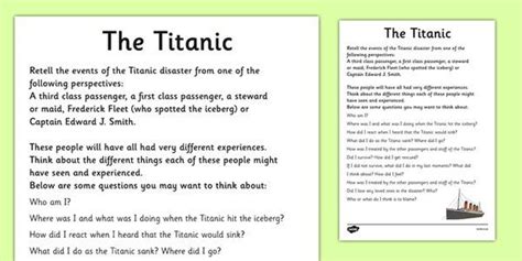 The Titanic Writing Frames And Worksheets Primary Page 1 Titanic