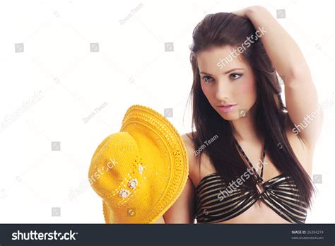 Beautiful Sexy Woman Yellow Hat Bikini Stock Photo 26394274 Shutterstock