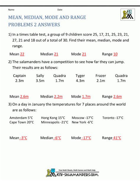 Mean Median Mode Range Worksheets — Db