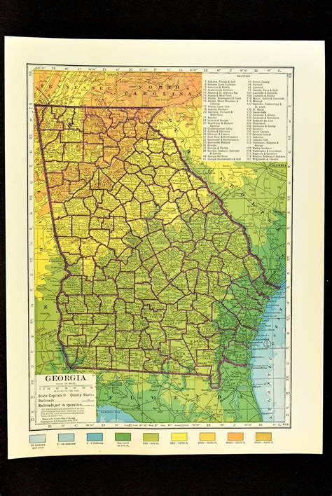 Georgia Map Of Georgia Topographic Map Wall Art Decor Colorful Etsy
