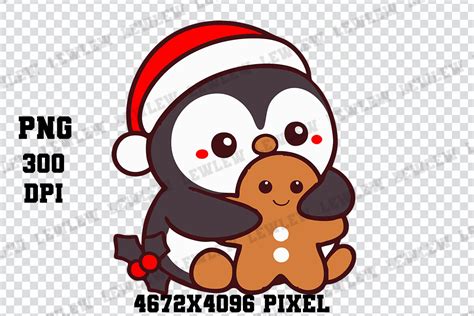 Cute Penguin Hugging Gingerbread Man Graphic By Lewlew · Creative Fabrica
