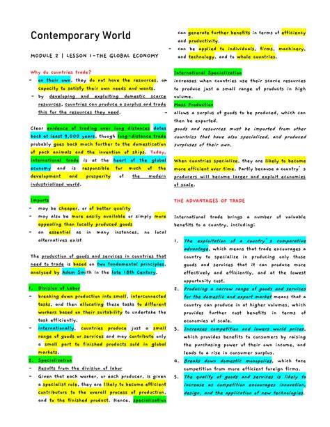 SOLUTION: The Contemporary World - The Global Economy - Lecture Notes - Studypool