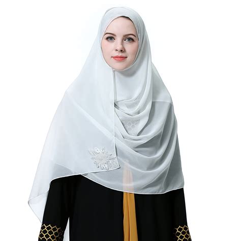 Muslim Women Chiffon Scarf Head Wrap Islamic Beaded Hijab Shawl Amira Headscarf Ebay