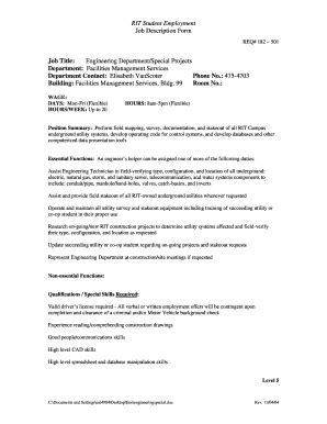 Fillable Online Rit Rit Student Employment Job Description Form Job